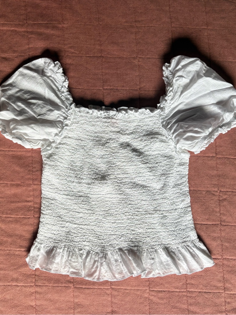 White Smocked Puff Sleeve Top- Boho- Cottage- Size XL - Picture 1 of 7